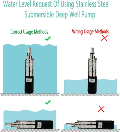 24V Stainless 3 Inch Bore 260W Solar DC Submersible Deep Well Pump Max.flow:2300L/h Max.H Lift 173.9ft Water Well Pump for Garden/Agricultural/Irrigation