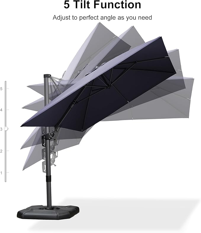 PURPLE LEAF 8' X 11' Left-right Tilting Patio Umbrella Outdoor Cantilever Swivel Rectangle Umbrella with Tilt Aluminum Offset Umbrella with 360-degree Rotation for Garden Deck Pool Patio Navy Blue