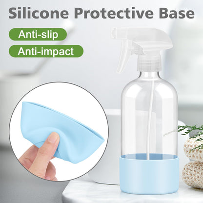 Glass Spray Bottles with Silicone Sleeve Protection, Empty 16 oz Refillable Containers, Reusable Spray Bottles with Adjustable Nozzle for Hair, Cleaning Solutions, 3 Pack Blue