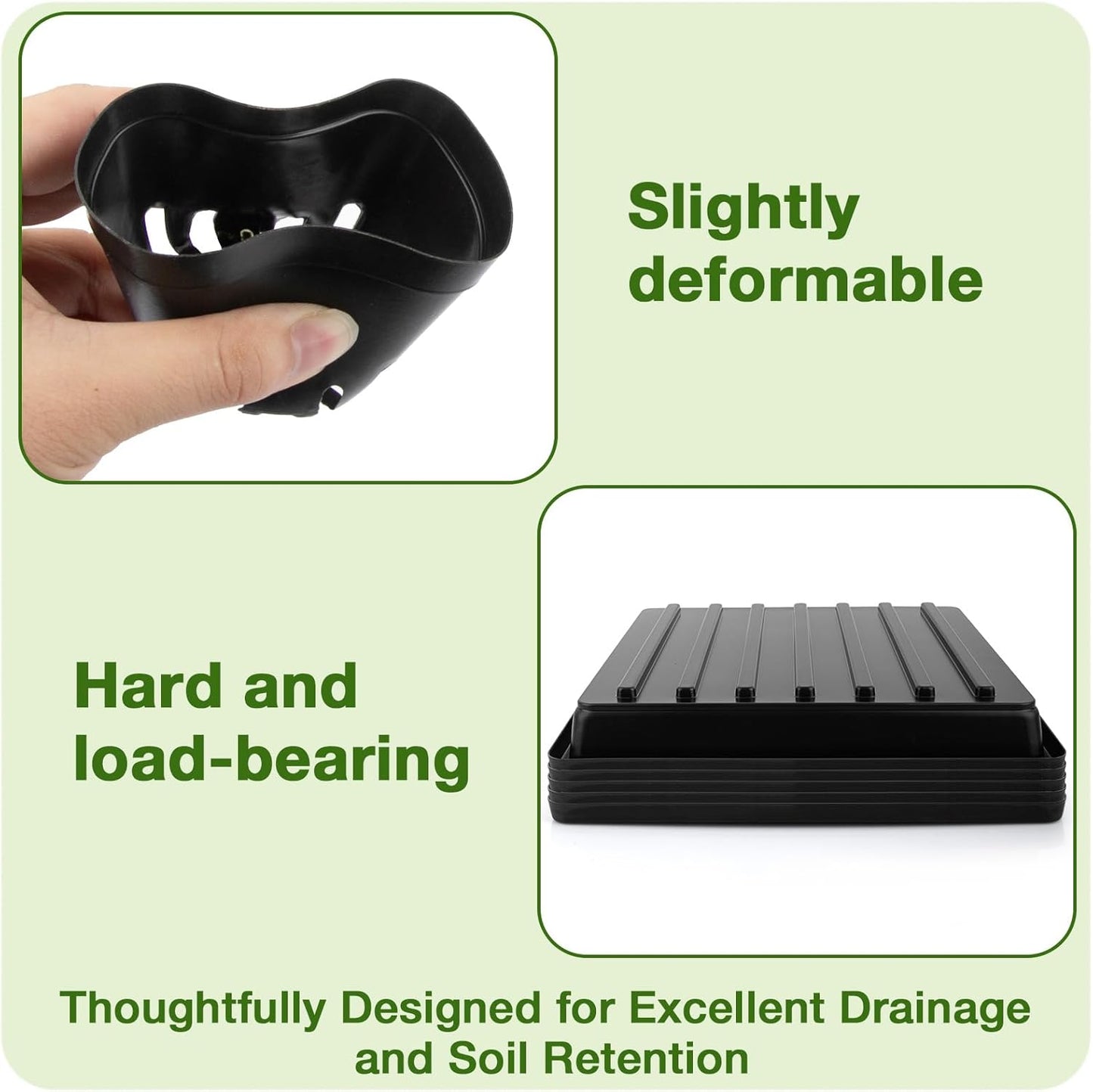 50Pcs 3.5inch Square Nursery Pots with 5Pcs Seed Starting Trays, Seed Starter Tray Kit, Seeds Starting Germination, Seeding Pots with Drain Holes, Small Plant Nursery Propagation