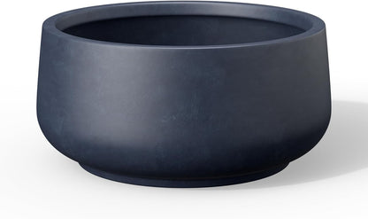 Kante 13.4" Dia Round Curvy Concrete Planter, Large Plant Pots with Drainage Hole and Rubber Plug for Indoor Outdoor Plants, Flower Pot for Home Garden Patio Porch, Charcoal
