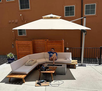 PURPLE LEAF 9ft Patio Umbrella Outdoor Square Umbrella Large Cantilever Umbrella Windproof Offset Heavy Duty Sun for Garden Deck Pool Patio, Beige