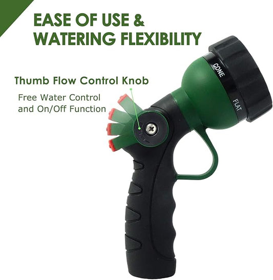 Garden Hose Nozzle Thumb Control Heavy Duty Metal Water Nozzle with Adjustable Watering Patterns High Pressure Hose Nozzle Sprayer, Pefect for Car Washing and Pets Showering