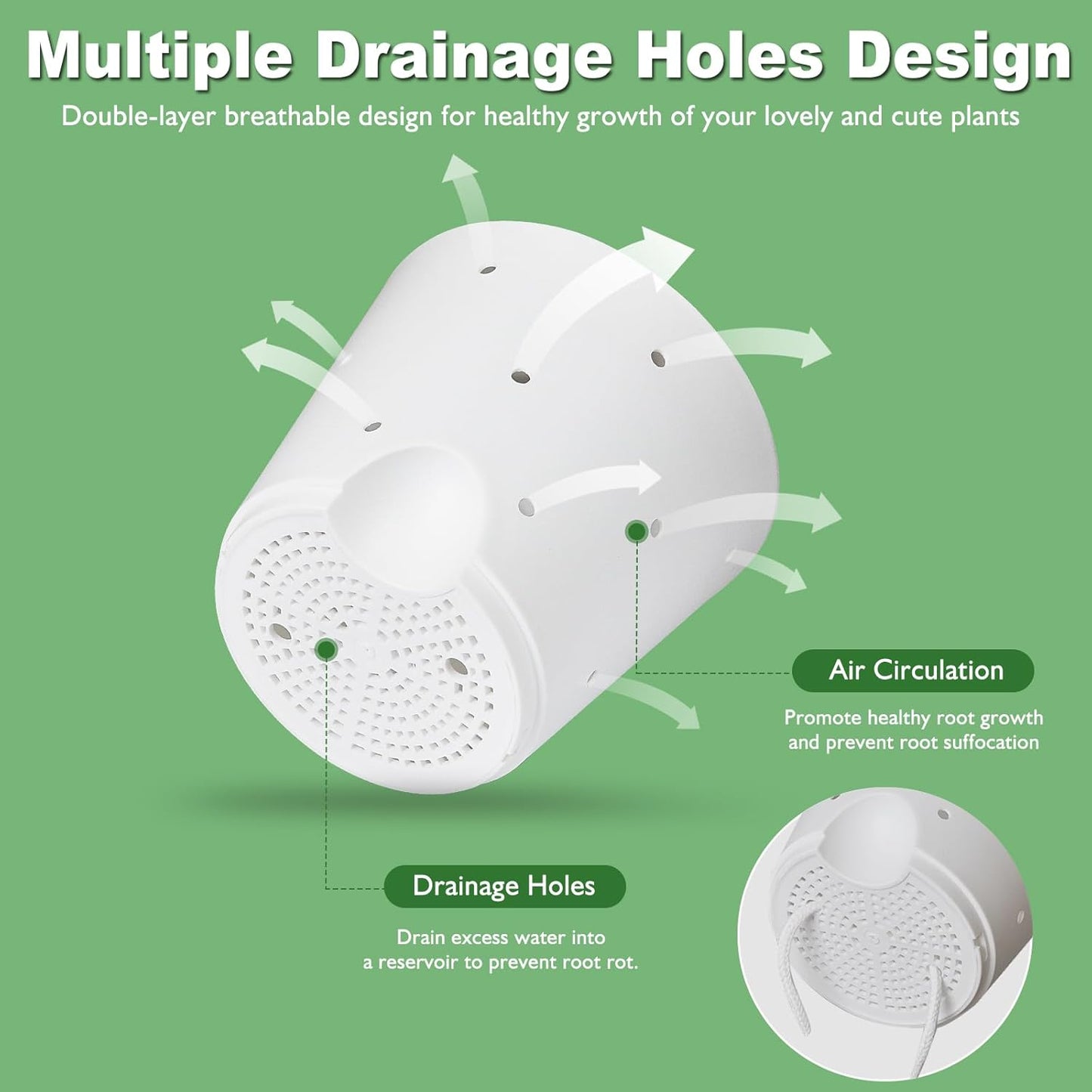 Orchid Pots with Holes, 6 Inch Self Watering Orchid Pot 2 Pack Plastic Plant Pots for Orchid, Flower (White+Brown)