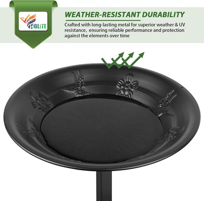BOLITE Bird Bath for Outside, Metal Freestanding Birdbaths with Large Water Basin, Small Water Basin and Two Small Seed Bowls, Outdoors Garden Patio Yard Lawn Decor, Upgraded 5-Pronged Base, Black
