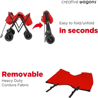 Creative Outdoor Wagon for Kids Push Pull Collapsible Stroller Giant All-Terrain Folding Cart | XXXL Monster Series Wagons | Outdoor Garden & Tailgate | Red