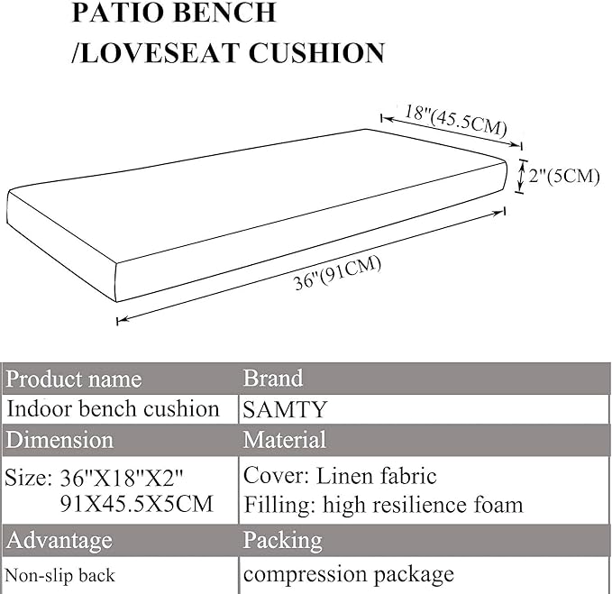 Memory Foam Chair Pads Non Slip Bottom Indoor Settee Cushion Piano Bench Seat Cushions 36 x 18 inch, Grey