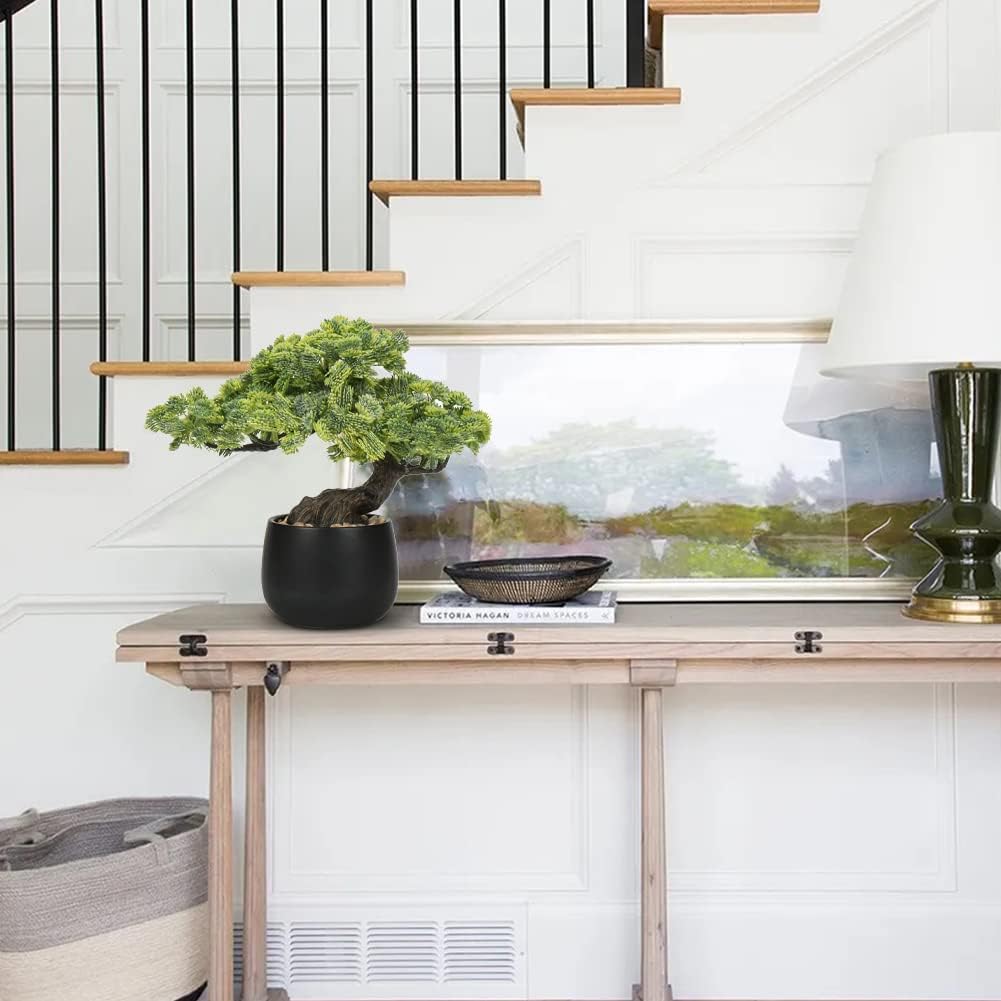 Artificial Bonsai Tree Juniper Faux Plants Indoor Fake Plants Decor with Black Ceramic Pots for Home Table Office Desk Bathroom Shelf Bedroom Living Room Farmhouse Decorations