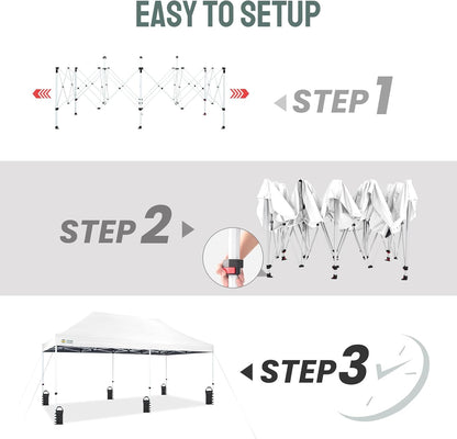 CROWN SHADES 10x20 Pop Up Canopy Tent - Commercial Canopy Tent with 400D Strength Oxford Fabric, Hexagonal Leg, 4 Upgraded Weights - Great for Trade Shows, Events, Parties & Commercial Use, White