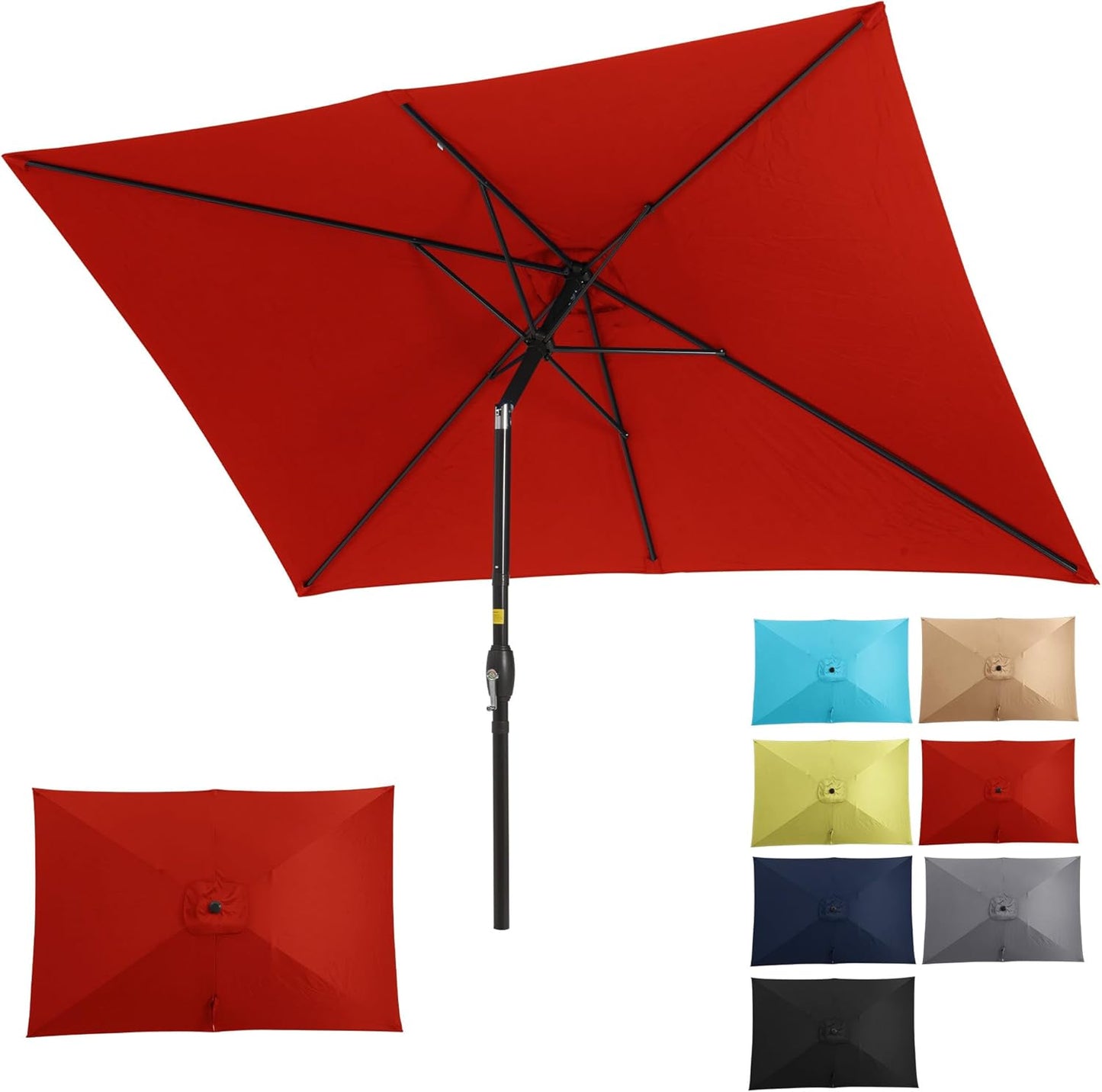 SUNVIVI OUTDOOR Patio Umbrella, 6.5' x 10' Rectangular Patio Umbrella, Metal Pole Square Outdoor Umbrella with Crank and Push Button Tilt, 6 Steel Ribs, Polyester Canopy