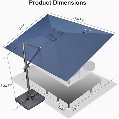 PURPLE LEAF 9' X 11.5' Rectangle Patio Umbrella Outdoor Large Aluminum Cantilever Umbrella with 3-Year Fade Resistance Recycled Fabric and 360-degree Rotation for Deck Pool Garden, Ocean Slate