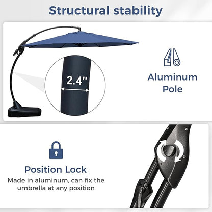 Grand patio 12 FT Patio Cantilever Umbrella Outdoor Large Round Aluminum Offset Umbrella Base Included for Deck Yard (Navy Blue, 12 FT)