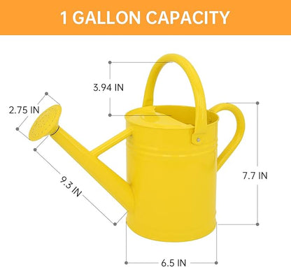 Metal Watering Can for Outdoor Plants, Galvanized Steel Watering Can with Removable spout, 1 Gallon,Perfect Home & Garden Décor Yellow