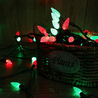 Brizled Red & Green C5 Christmas Lights, 33ft 100 LED Christmas Lights, Connectable 120V UL Certified Mini Xmas Light String Faceted Xmas Light for Christmas Tree Party Roof Indoor Outdoor Decor