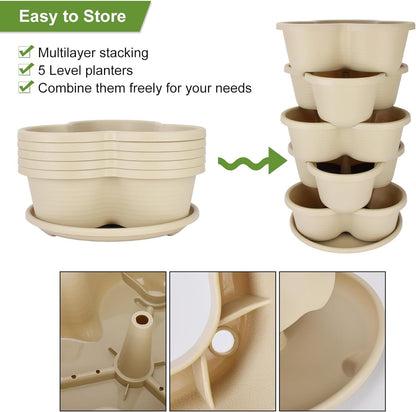 5 Tier Vertical Planters Stackable Gardening Planter for Strawberries, Flowers, Herb and Vegetables, White