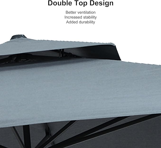 PURPLE LEAF 9' x 12' Cantilever Patio Umbrella Outdoor Umbrella with 280lbs Base Large Rectangular Windproof Offset Umbrella for Pool Deck Garden, Mist Grey