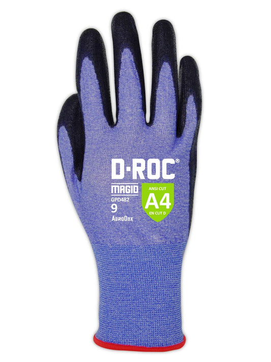 MAGID D-ROC ANSI A4 AeroDex Polyurethane Palm Coated Work Gloves, 12 Pairs, Size 11/2XL, GPD482