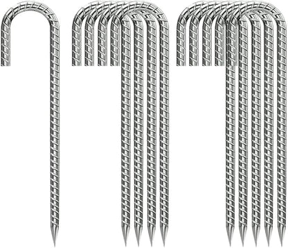 Rebar-Stakes-12-Inch, Ground Stakes Heavy Duty J-Hook Galvanized Anti-Rust Heavy Duty Ground Anchors for Garden Dog Fence Chicken Coop Christmas Decorations Deer Fence 10pcs