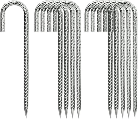 Rebar-Stakes-12-Inch, Ground Stakes Heavy Duty J-Hook Galvanized Anti-Rust Heavy Duty Ground Anchors for Garden Dog Fence Chicken Coop Christmas Decorations Deer Fence 10pcs
