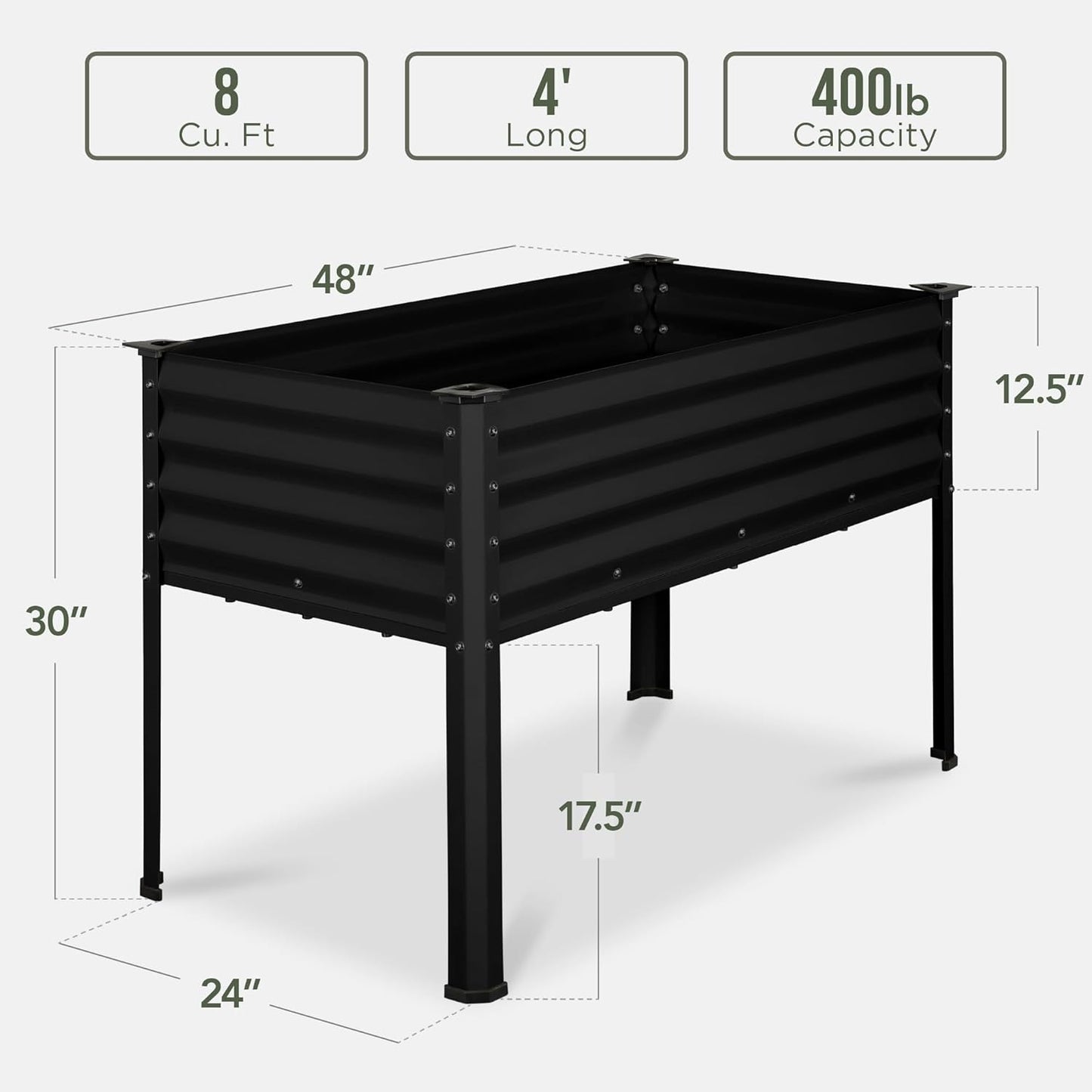 Best Choice Products 48x24x30in Galvanized Raised Garden Bed, Metal Elevated Planter Box, Vegetable Garden for Backyard, Patio, Balcony - Black