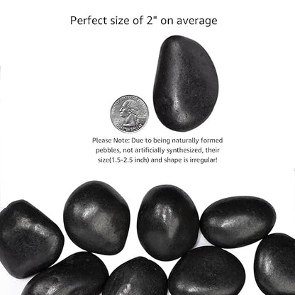20 lbs Black River Rocks - Large Polished Black Pebbles for Plants & Garden Decorative Stones，2-3" Polished Pebbles for Landscaping, Fish Tanks, Flower Pots, Water Fountains