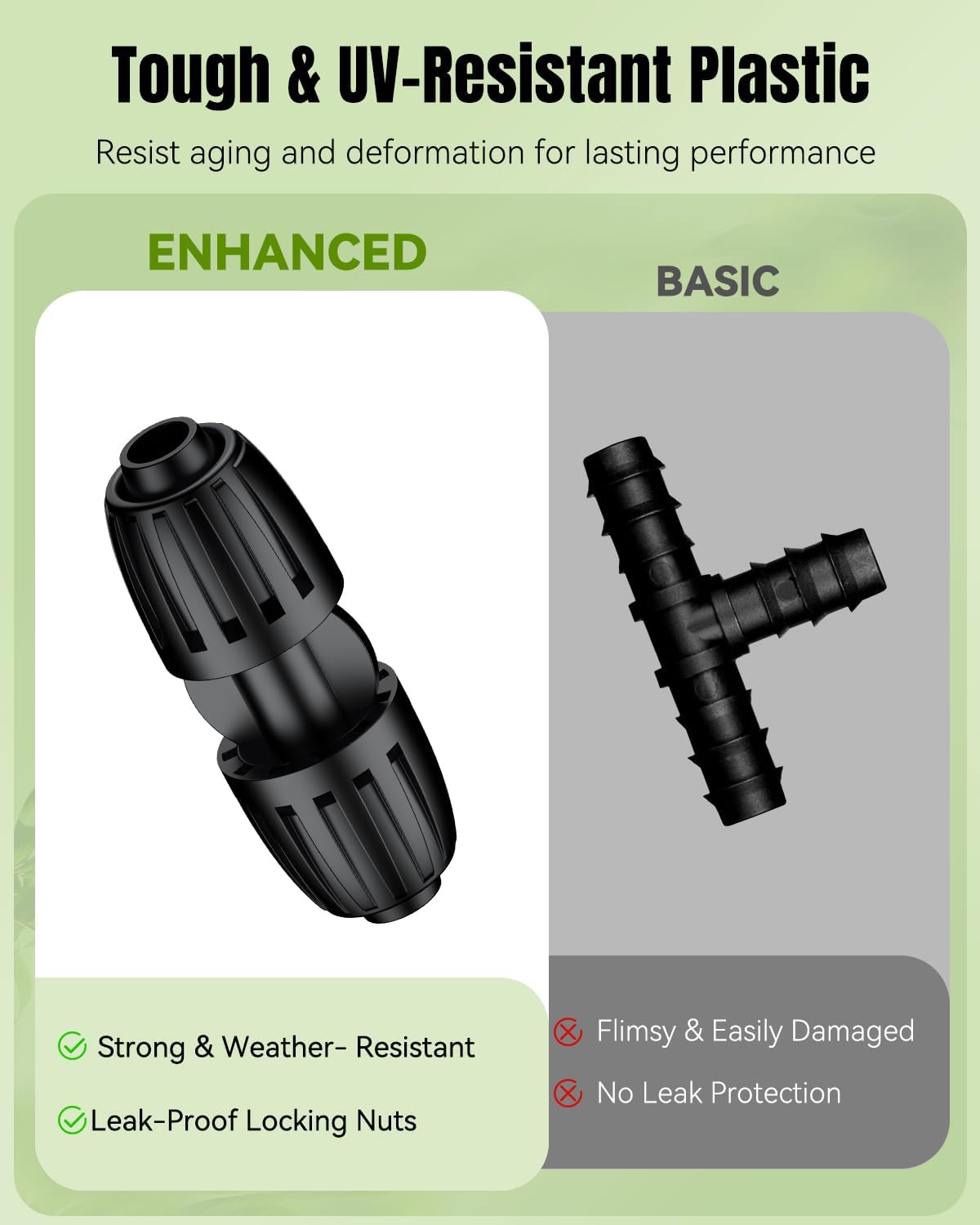 Pawfly 15 Pcs Drip Irrigation Fittings for 1/2 Inch Irrigation Tubing (1/2" ID x 0.64" OD), 1/2" Drip Line Connectors with Anti-Drop Lock Nuts, Barbed Coupling Parts for Garden Irrigation System
