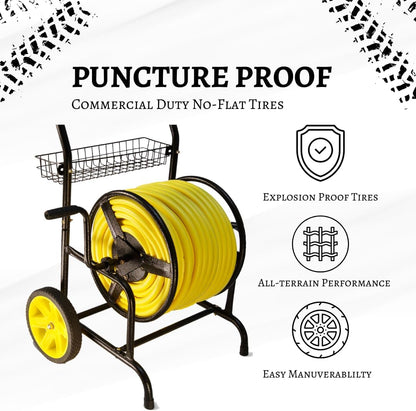 Heavy Duty Hose Cart with Wheels – Garden Hose Holder, Hose Reels for Outside, Metal Hose Reel Cart, 200ft Capacity