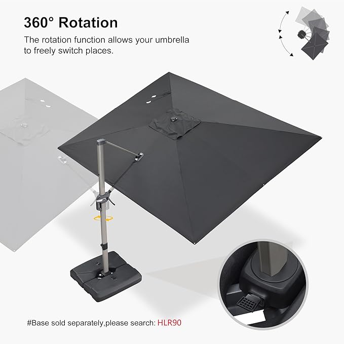 PURPLE LEAF 9' X 11.5' Patio Umbrella, Rectangle Outdoor Cantilever Umbrella, Aluminum Offset Umbrella with Champagne Frame and 360° Rotation for Pool Deck Garden, Black