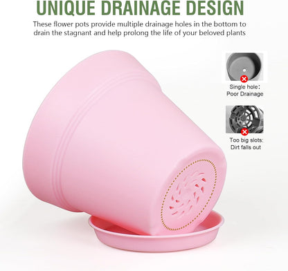 4 inch Small Plastic Nursery Pots,16 Pack Plant Pots for Indoor Outdoor Plants, Flower Pots with Drainage Holes and Saucers, Decorative Seeding Starter Planters for House Plants, Colorful