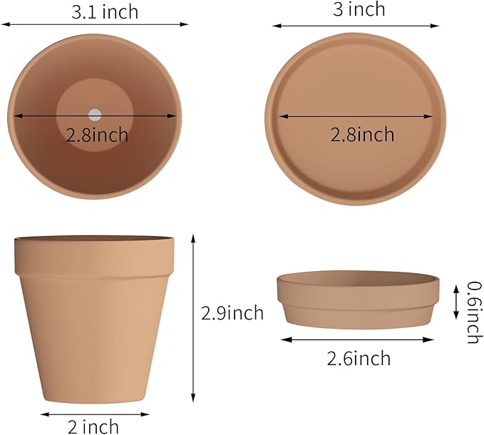 Fcacti 3 Inches Small Terracotta Pots with Saucer, 12 Pack 3" Terra Cotta Planter with Drainage Holes, Small Clay Flower Pots for Plants, Succulents, Crafts, Wedding Favor