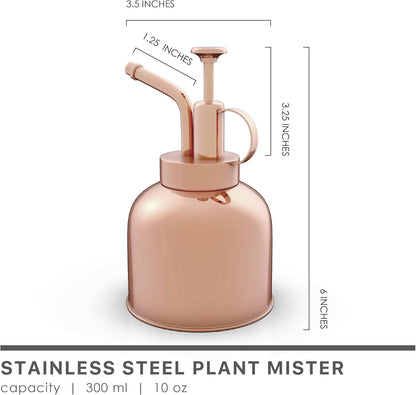 Stainless Steel Plant Mister Spray Bottle Watering Can for Indoor Plants Succulent Bonsai Garden Spray Houseplant Spritzer Modern Garden Tools 10oz/300ml (ROSE GOLD)