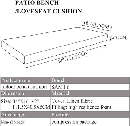 Bench Seat Cushions Memory Foam Chair Pads Non-Slip Rubber Back Indoor Swing/Settee Cushion 44 x16 Inch, Beige