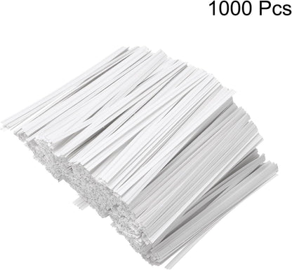 HARFINGTON 1000pcs Bag Twist Ties 3.5" Reusable Kraft Paper Twist Ties Wire Cable Ties for Party Bread Candy Cake, White
