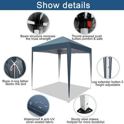 Outvita 6.5x6.5ft Pop Up Canopy Tent, Outdoor Instant Shelter Folding Canopy with Carry Bag for Commercial Events, Party, Backyard BBQ, Camping Blue