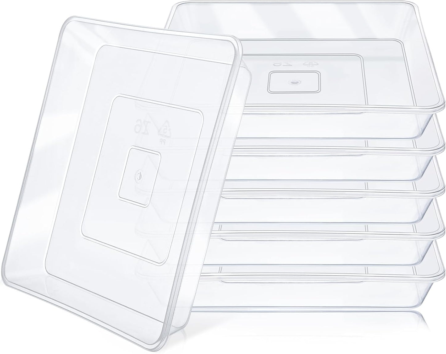 GREANER 6 Inch Square Plant Saucer, 6 PCS Plastic Tray for Indoors, Durable Thick Flower Pot Plant Drip No Holes, Clear Plant Water Catcher Tray for Indoor Outdoor Planter