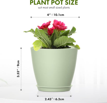 16 Pack 4 Inch Plant Pots with Drainage Holes and Saucers, Pots for Plant Indoor, Plastic Planters for Succulents and Small Plants, Green
