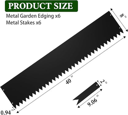 Metal Landscape Edging 6 Pack 40" L x 8" H (20 FT Total),Galvanized Metal Garden Edging, Hammer-in,Flexible,and Easy-to-Install for Lawns,Garden and Yards,Black
