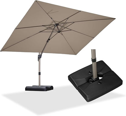 PURPLE LEAF 9' x 11' Patio Umbrella with Base Cantilever Umbrella Rectangular Outdoor Offset Umbrella with Champagne Frame and 360° Rotation for Garden Deck Pool, Taupe