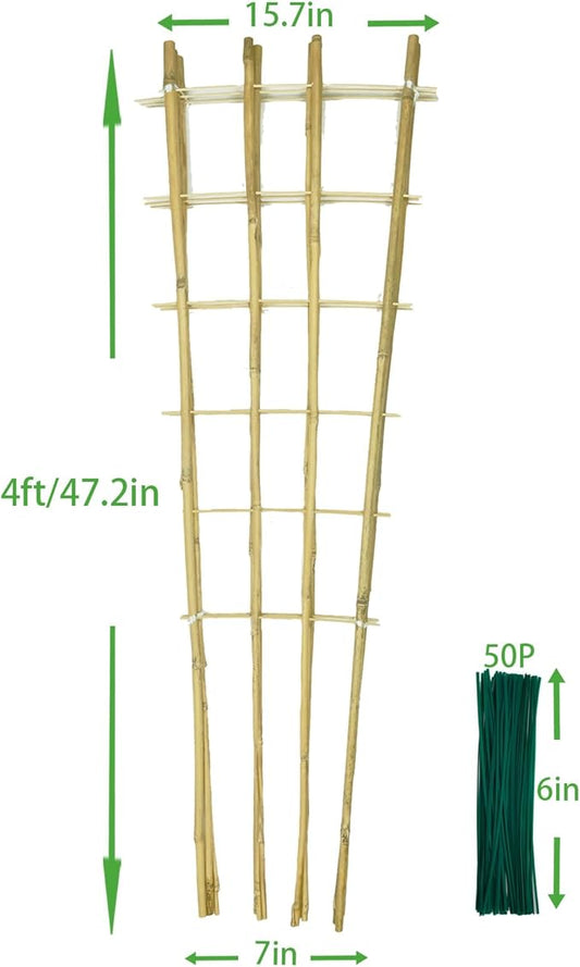 Natural Bamboo Trellis, 4Feet,6Pack,Fan-Shaped Plant Support Trellis for Outdoor and Indoor Potted Climbing Plants,Vegetables, Cucumber, Tomato, Hoya, Wisteria,Ivy,Orchid, Jasmine Monstera, Vine,