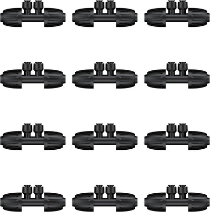 Pawfly 12 Pcs 1/2'' to 1/4'' Drip Irrigation Fittings, 4-Way Barbed Tee Quick Connectors with Anti-Drop Locked Nuts, Push-to-Fit Drip Irrigation Parts for Garden Lawn, Anti-Leak Reducing Tees