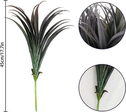 32 Pcs Artificial Grass Fake Plants 17.3in Outdoor Plants UV Resistant Faux Greenery Stems Fake Grass for Home Window Garden Office Patio Pathway Front Porch Halloween Décor Green & Black