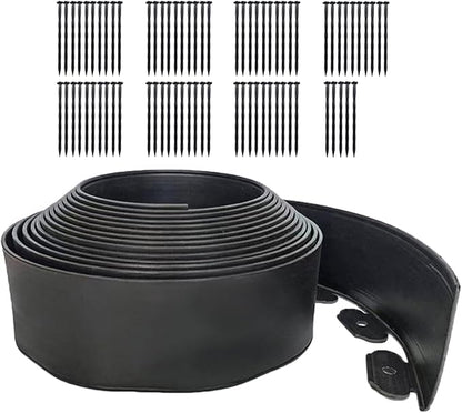 49FT Landscape Edging, 4 in Tall Garden Edging Borders with 75 Spikes,Flexible No Dig Lawn Edging Plastic Borders for Garden, Flower Beds, Pavement-Black