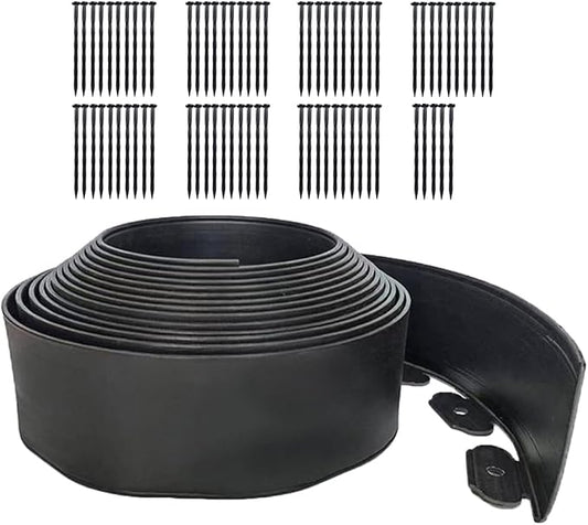49FT Landscape Edging, 4 in Tall Garden Edging Borders with 75 Spikes,Flexible No Dig Lawn Edging Plastic Borders for Garden, Flower Beds, Pavement-Black