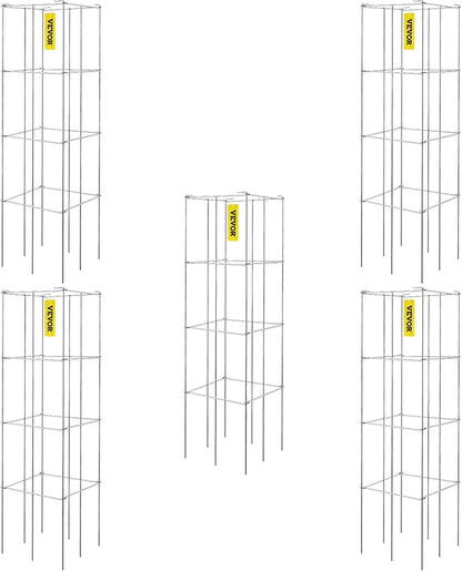VEVOR Tomato Cages, 11.8" x 11.8" x 46.1", 5 Packs Square Plant Support Cages, Silver PVC-Coated Steel Tomato Towers for Climbing Vegetables, Plants, Flowers, Fruits