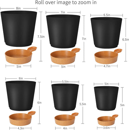 GARDIFE Plant Pots 8/7/6.5/6/5.5/5 Inch Self Watering Planters with Drainage Hole, Plastic Flower Pots, Nursery Planting Pot for All House Plants, African Violet, Flowers, and Cactus,Black