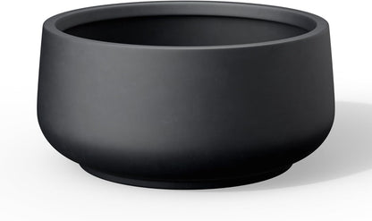 Kante 13.4" Dia Round Curvy Concrete Planter, Large Plant Pots with Drainage Hole and Rubber Plug for Indoor Outdoor Plants, Flower Pot for Home Garden Patio Porch, Black