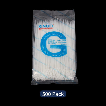 XINGO Cable Zip Ties (500 Pack), 40 Pounds Tensile Strength-Heavy Duty, Ultra Strong Durable Zipties, Self-Locking UV Resistant Nylon Plastic Wire Ties for indoor and outdoor (12 Inch, White)