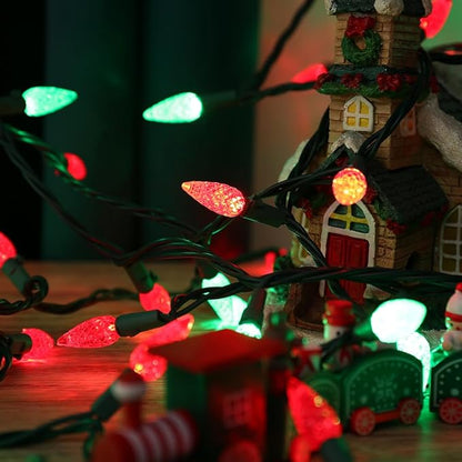 Brizled Red & Green C5 Christmas Lights, 33ft 100 LED Christmas Lights, Connectable 120V UL Certified Mini Xmas Light String Faceted Xmas Light for Christmas Tree Party Roof Indoor Outdoor Decor