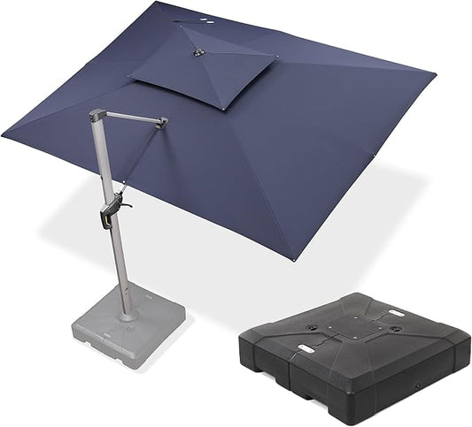 PURPLE LEAF 10 X 13 FT Cantilever Patio Umbrellas with Base Included, Large Square Offset Umbrella with 360° Rotation, Outdoor Aluminum Pool Umbrella for Pool Lawn Garden, Navy Blue