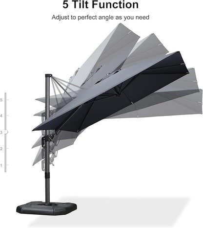 PURPLE LEAF 8.8' X 8.8' Left-right Tilt Patio Umbrella Outdoor Cantilever Swivel Square Umbrella with Tilt and Crank Aluminum Offset Umbrella with 360-degree Rotation for Garden Deck Pool Patio Grey